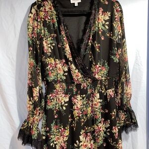 Black and Floral Long Sleeve Dress